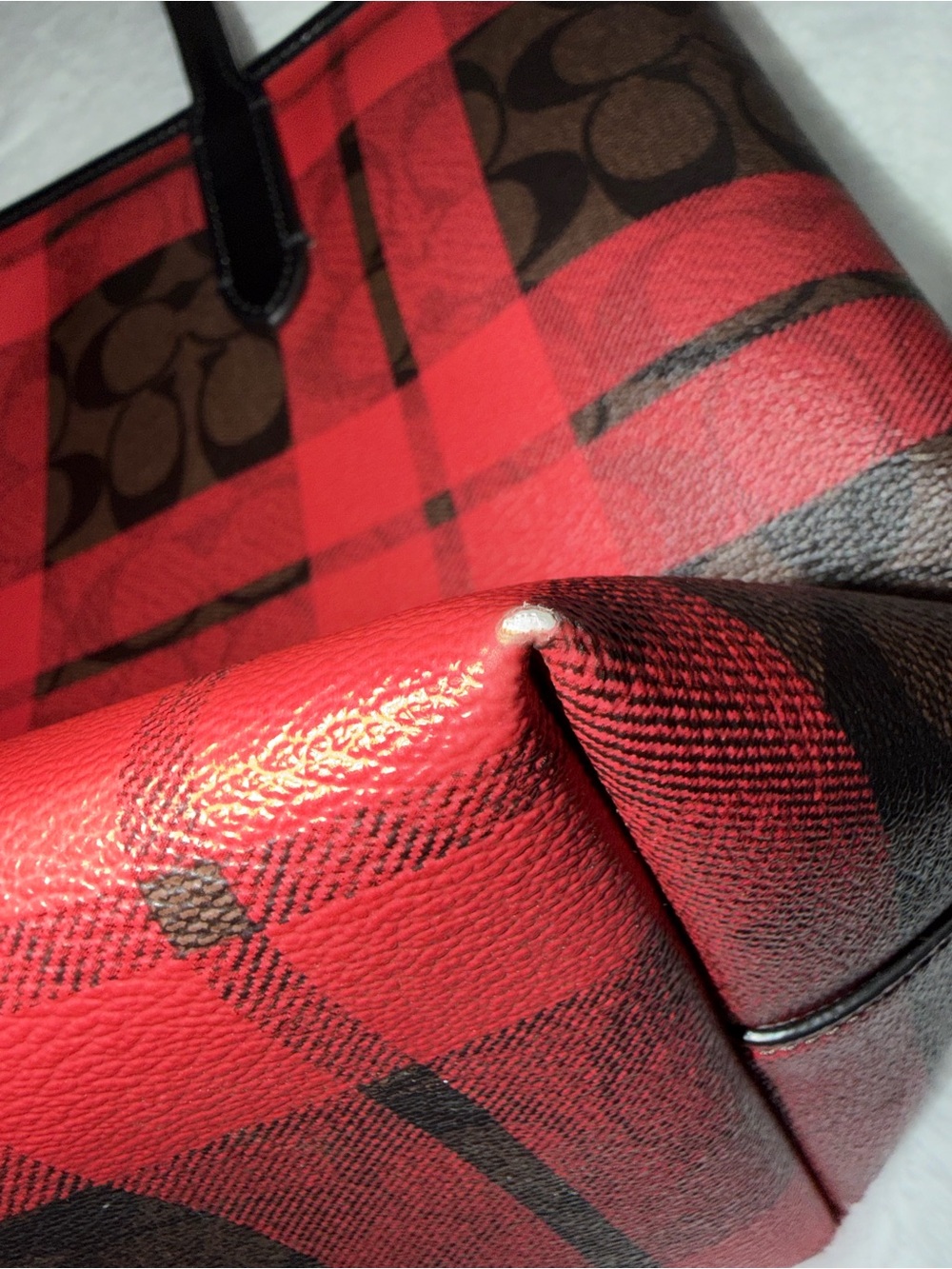 Coach Red and Brown Plaid Signature Tote Bag - Picture 6 of 6